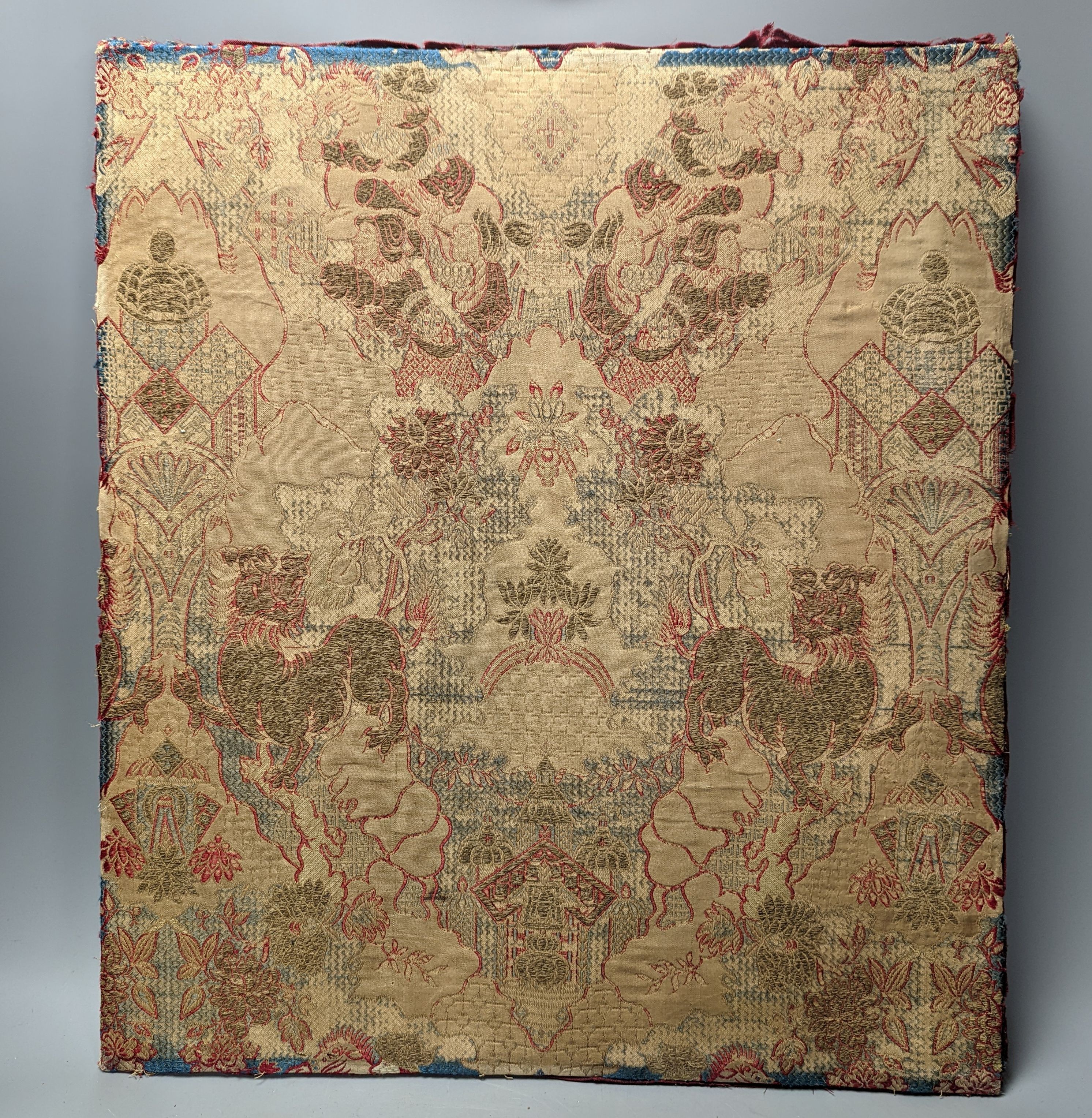 An 18th century brocade panel, possibly Spanish, 55x48cm
